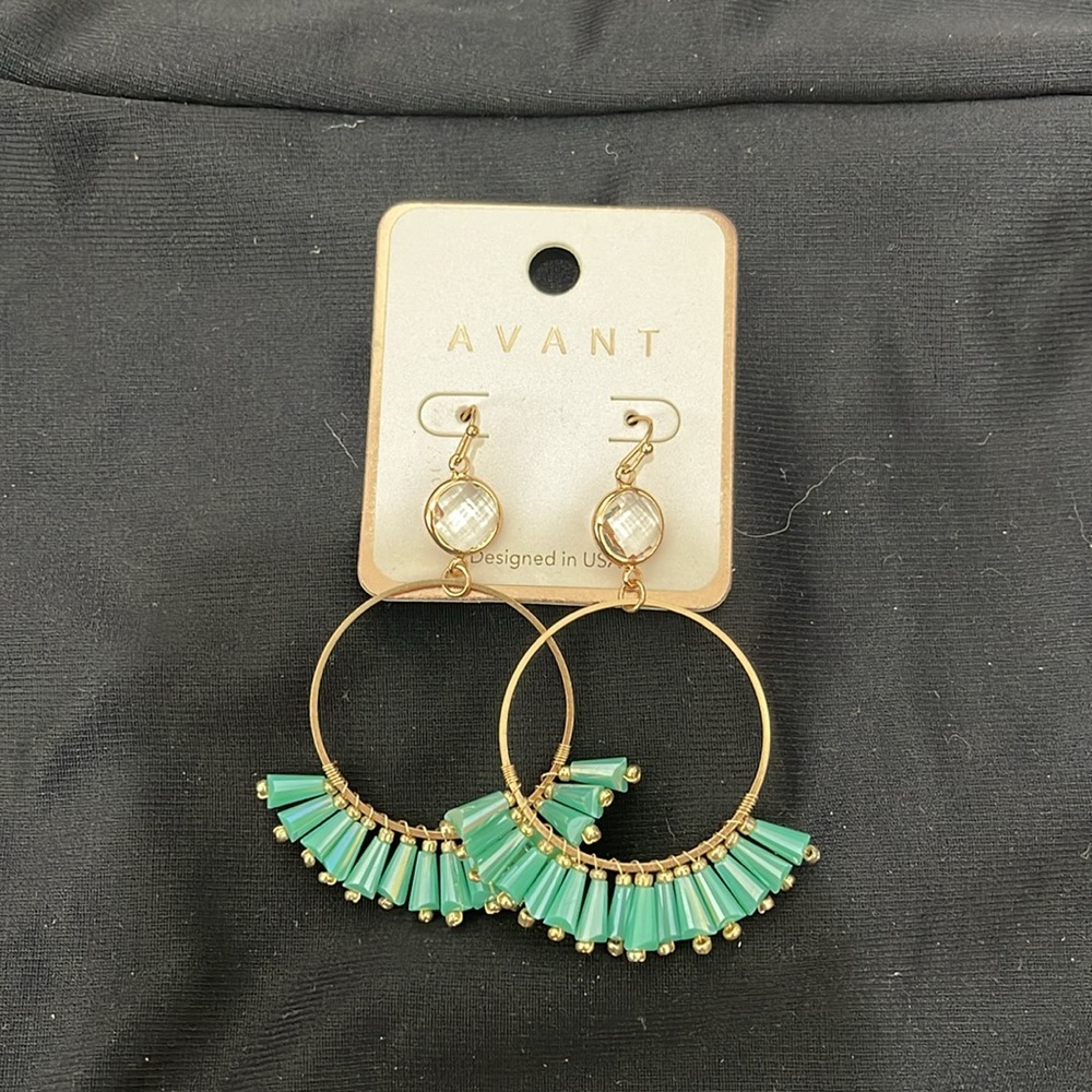 Hoop Fan Earrings Turquoise - Picture 2 of 3